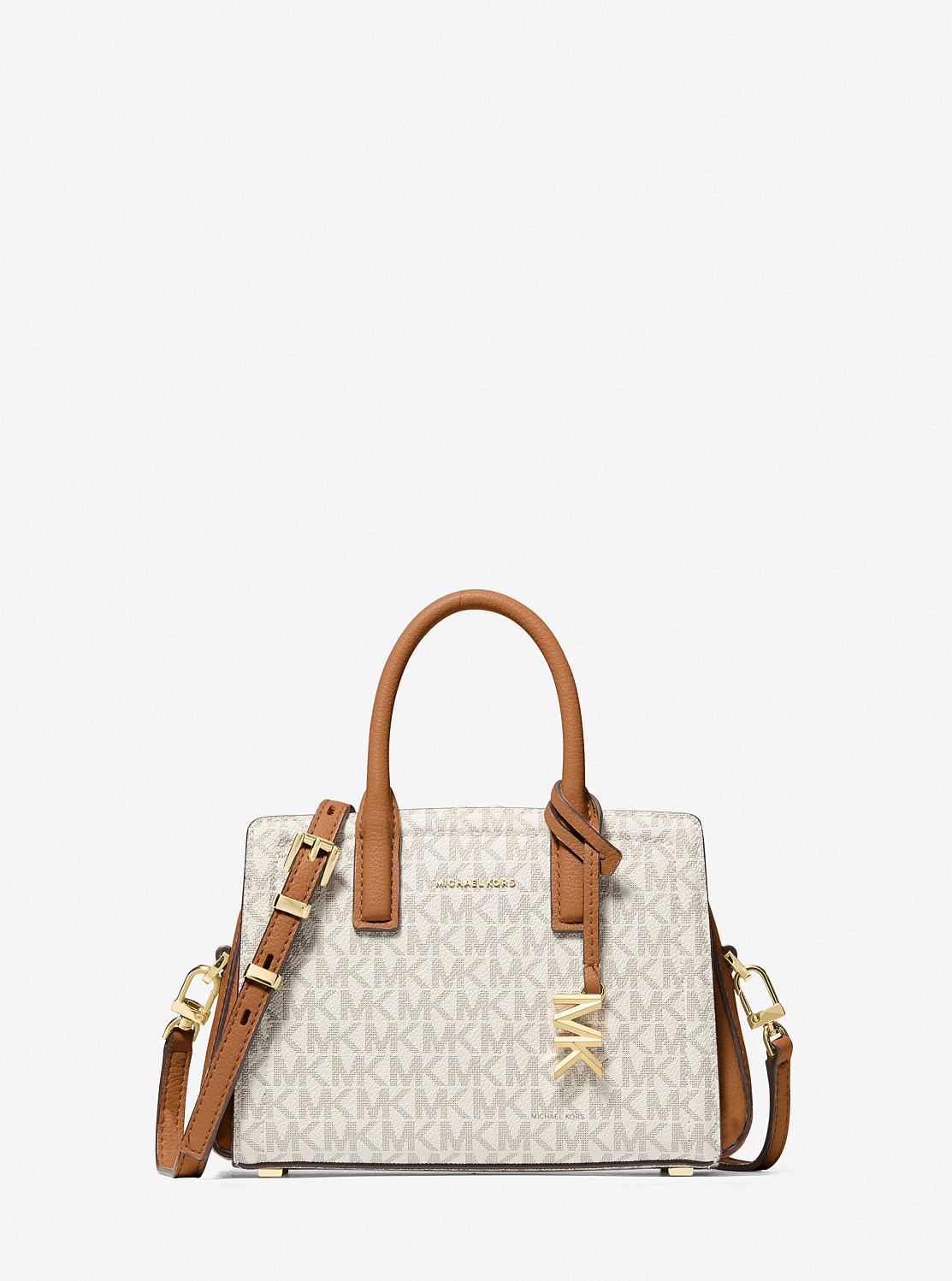 新品 MICHAEL KORS L バニラMK柄×キャメル LAILA(ライラ) クロスボディ エクストラスモール - MK
