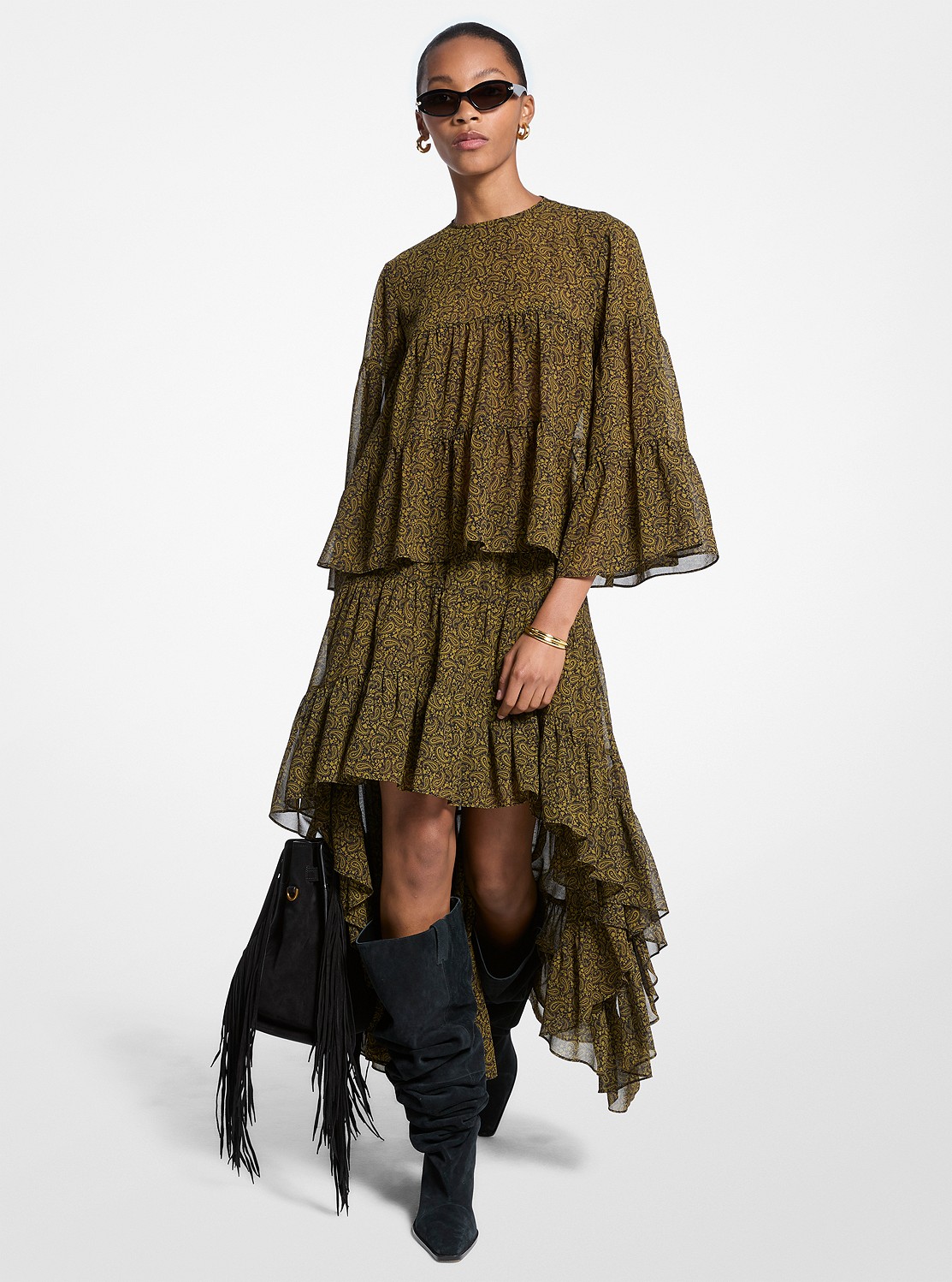 ペイズリー プリント ジョーゼット ハイロー ティアード スカート | スカート・パンツ