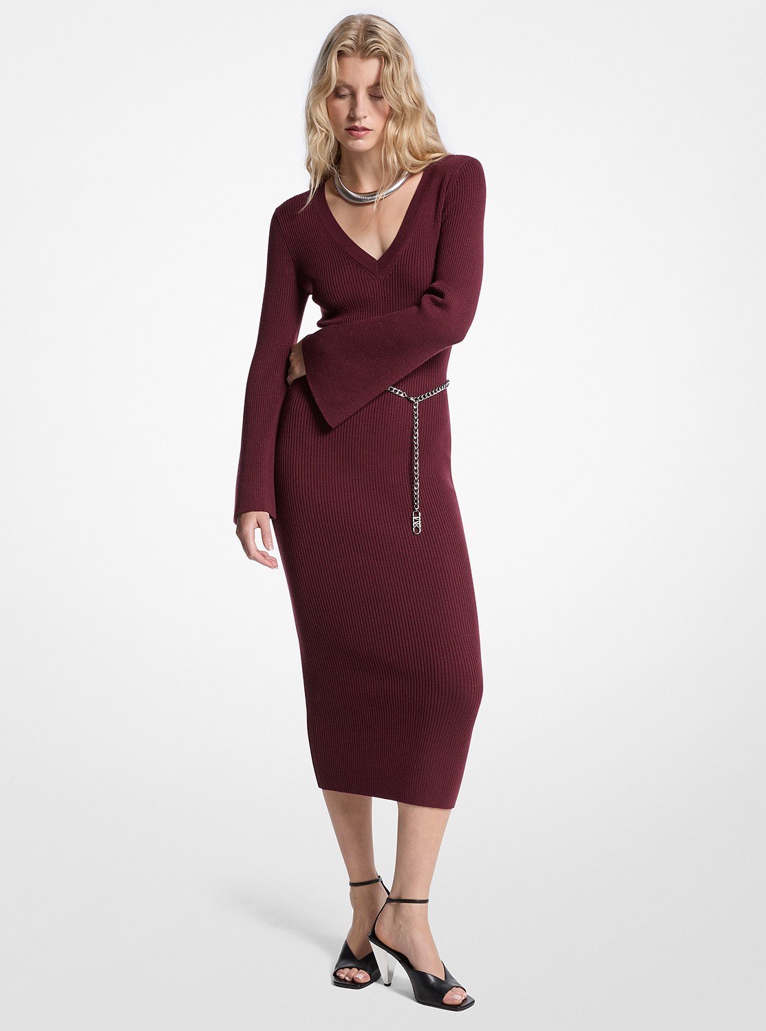 Vネック ベルスリーブ メリノ ドレス | ワンピース・ドレス