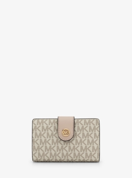 MK POP CHARM タブ ジップアラウンド ウォレット ミディアム - MKシグネチャー