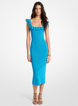 ラッフル ストレッチ ビスコース ミディ ドレス