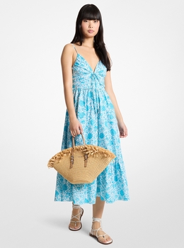 フローラルプリント コットン ポプリン ミディ ドレス