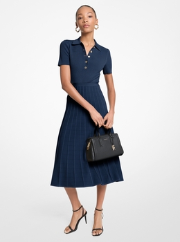 リブ ストレッチ ニット ポロ ドレス